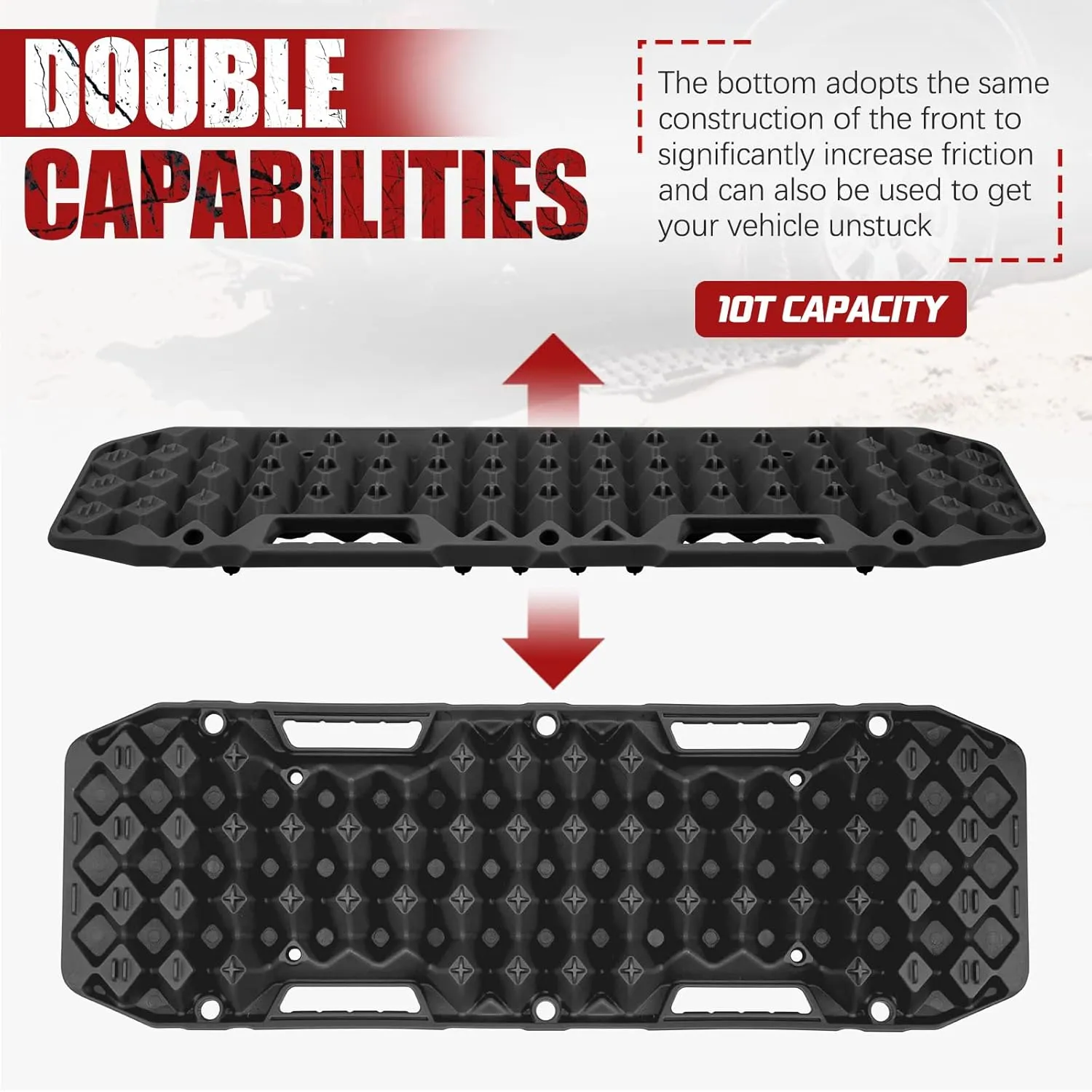 BUNKER INDUST Off-Road Traction Boards, Pair Recovery Tracks Traction Mat for Jeep Mud, Sand, Snow Traction Pads-Black Emergency Tire Traction Device