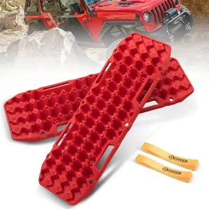 BUNKER INDUST Off-Road Traction Boards, Pair Recovery Tracks Traction Mat for Jeep Mud, Sand, Snow Traction Pads-Red Emergency Tire Traction Device
