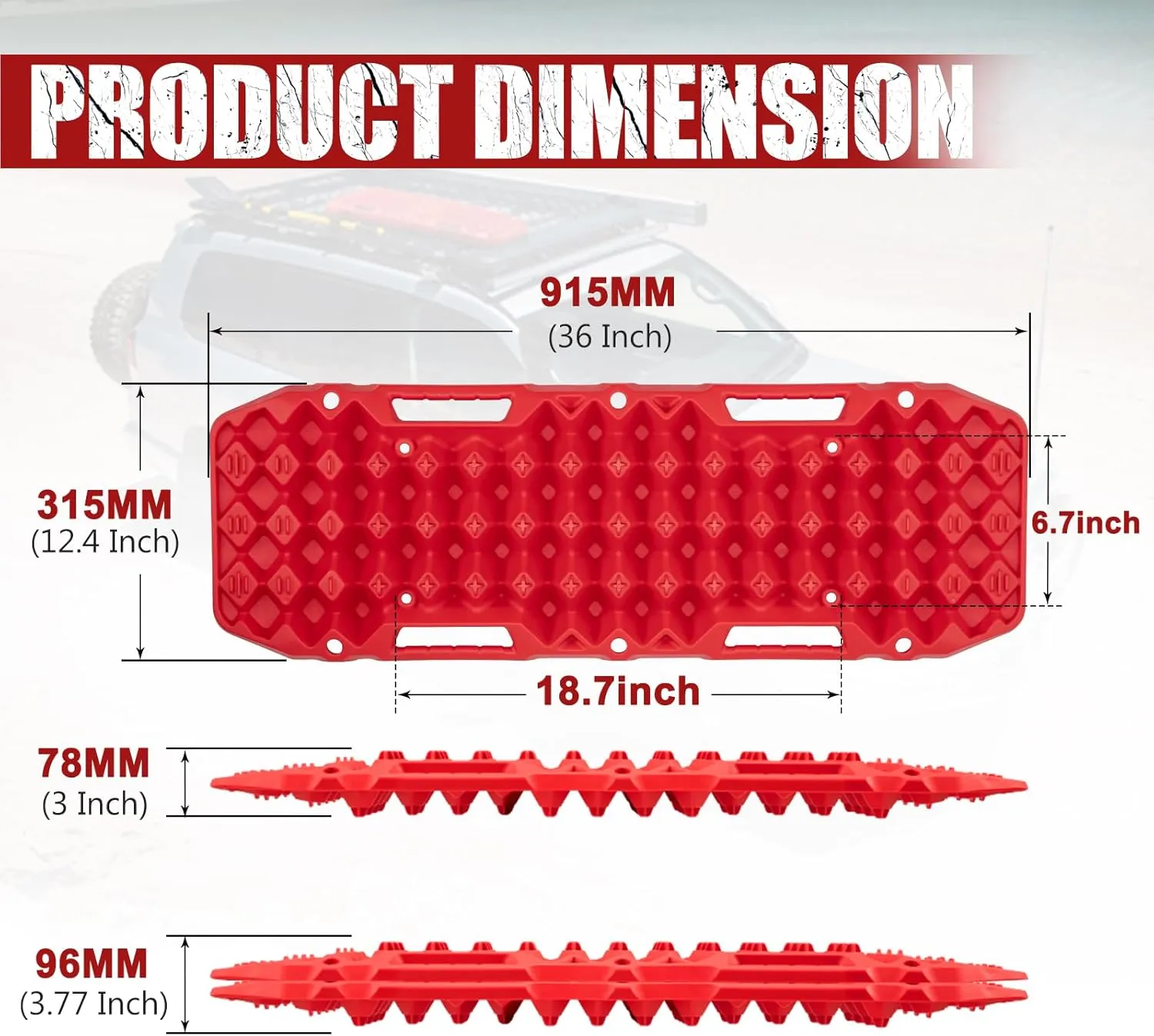 BUNKER INDUST Off-Road Traction Boards, Pair Recovery Tracks Traction Mat for Jeep Mud, Sand, Snow Traction Pads-Red Emergency Tire Traction Device