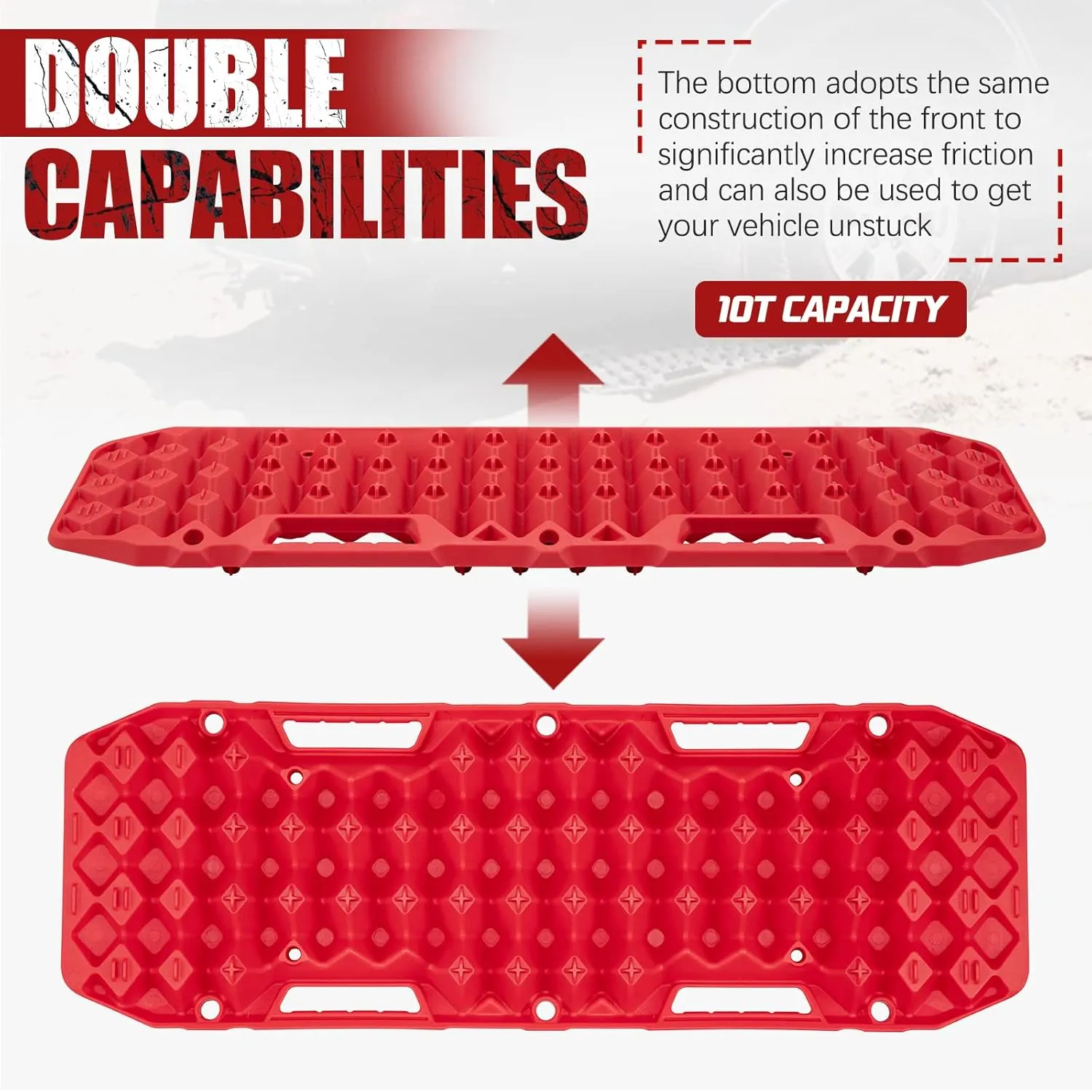 BUNKER INDUST Off-Road Traction Boards, Pair Recovery Tracks Traction Mat for Jeep Mud, Sand, Snow Traction Pads-Red Emergency Tire Traction Device