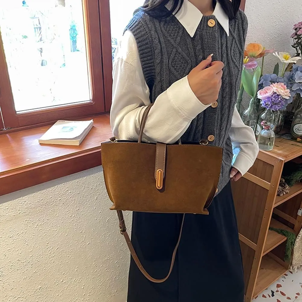 Burgundy Suede Tote Bags for Women - Fall Purse 2024 Brown Handbag Work Top-handle Bag