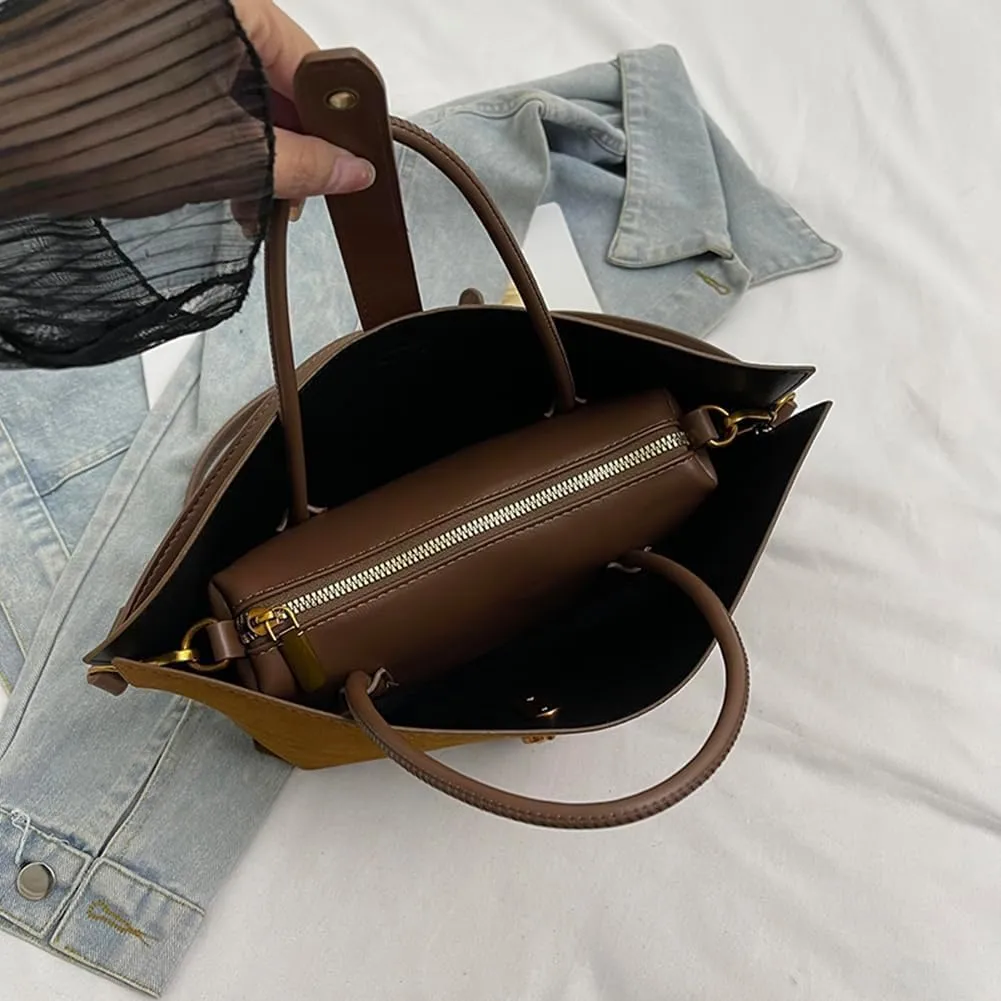 Burgundy Suede Tote Bags for Women - Fall Purse 2024 Brown Handbag Work Top-handle Bag