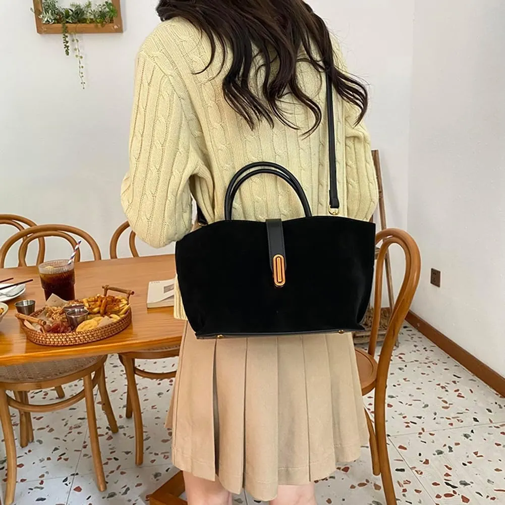 Burgundy Suede Tote Bags for Women - Fall Purse 2024 Brown Handbag Work Top-handle Bag