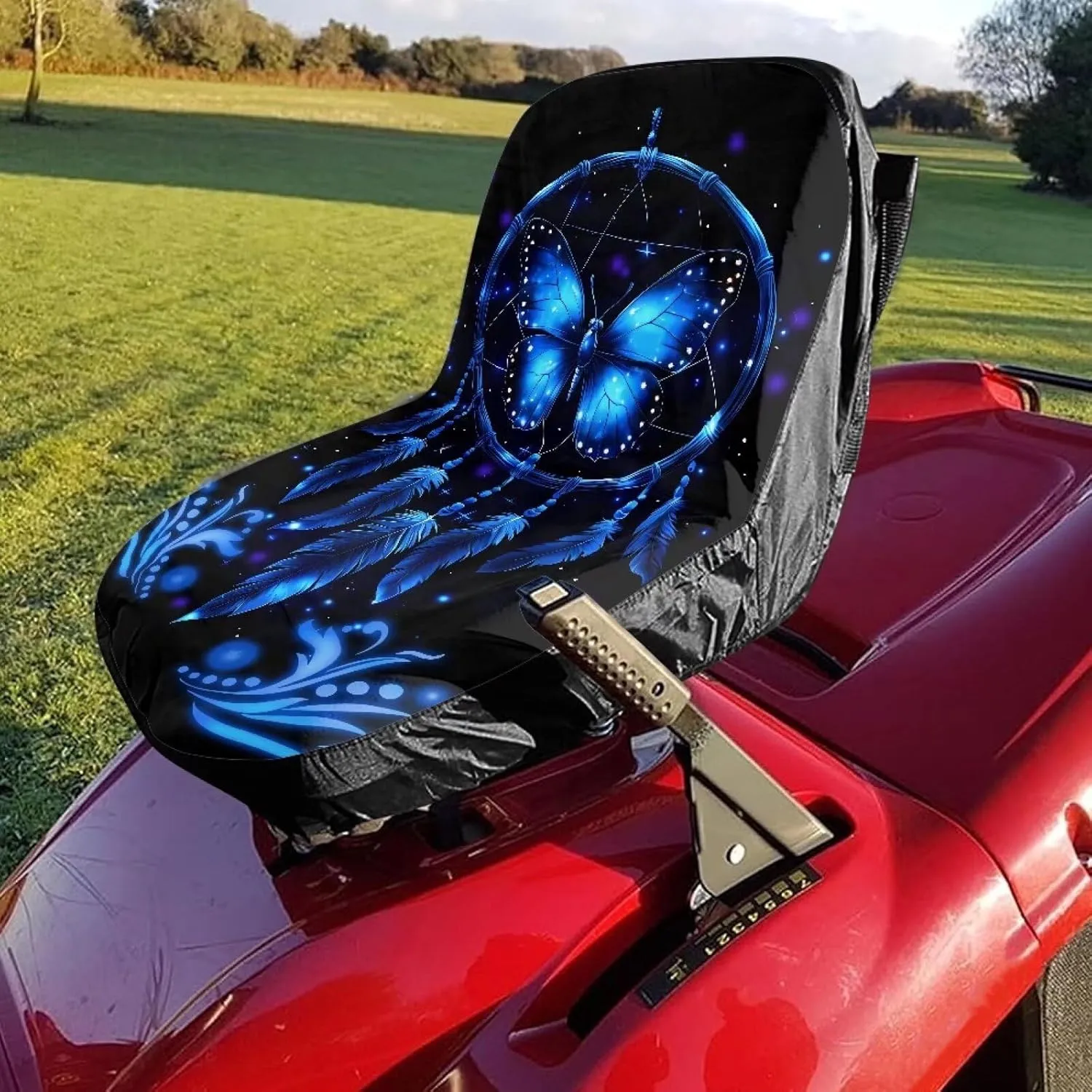 Butterfly Dreamcatcher Riding Lawn Seat Cover for Women Men, Universal Lawn Tractor Seat Cover with Storage Bag, Persistent for Most Harvester Excavator Tractor