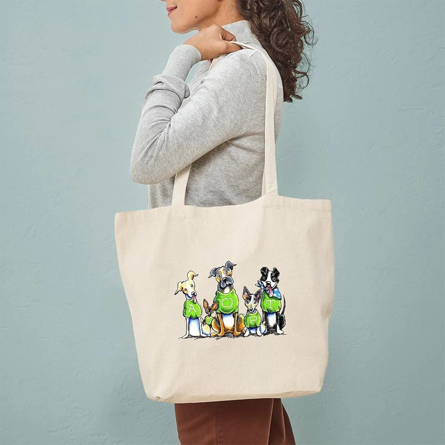 CafePress Adopt Shelter Dogs Tote Bag Natural Canvas Tote Bag, Reusable Shopping Bag