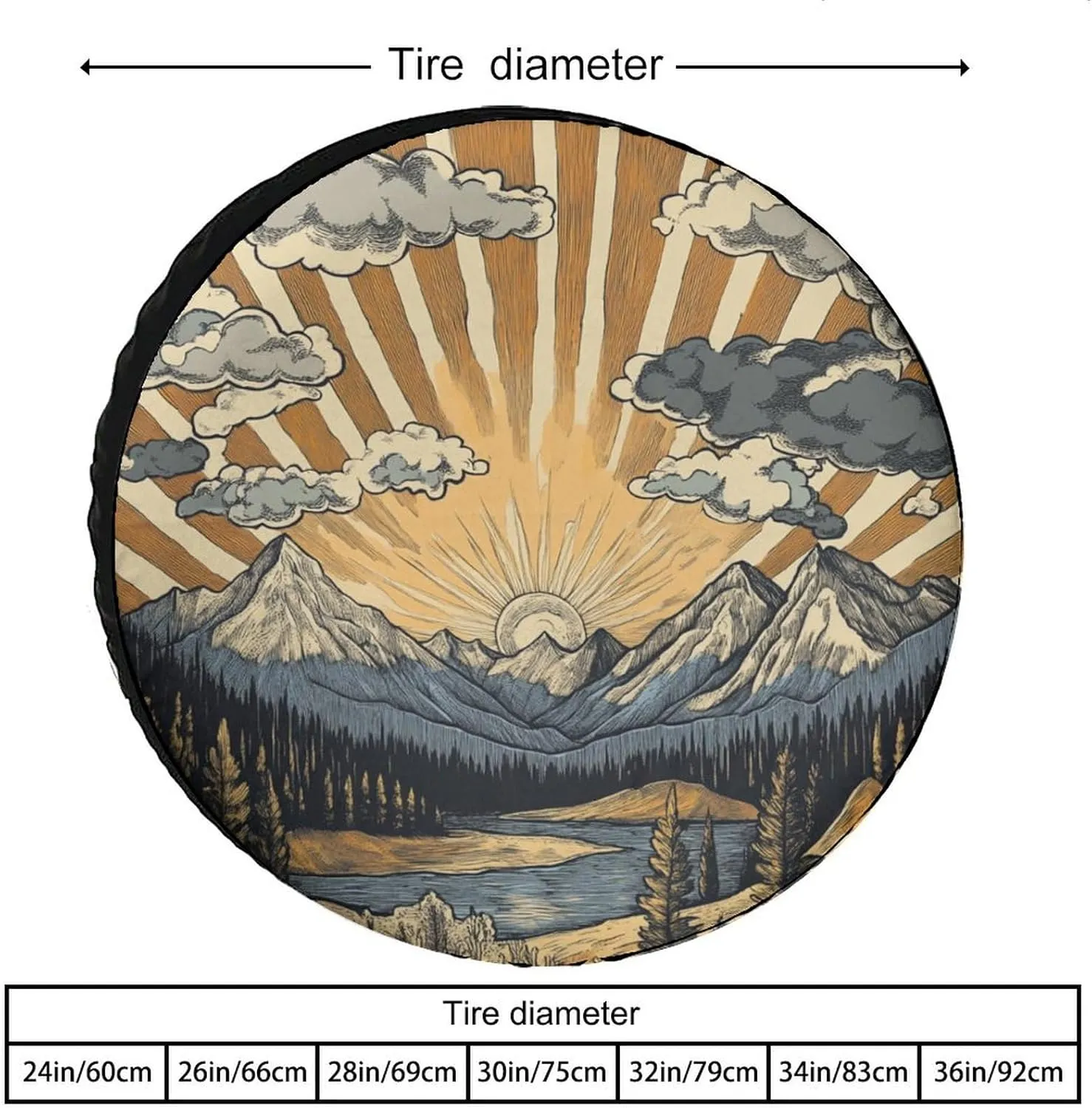 Camping Spare Tire Cover 16inch Vintage Mountain Wheel Tire Covers Waterproof Sun Protection Nature Forest Fit for Trailers SUV Off-Road Vehicle Camper and Trucks