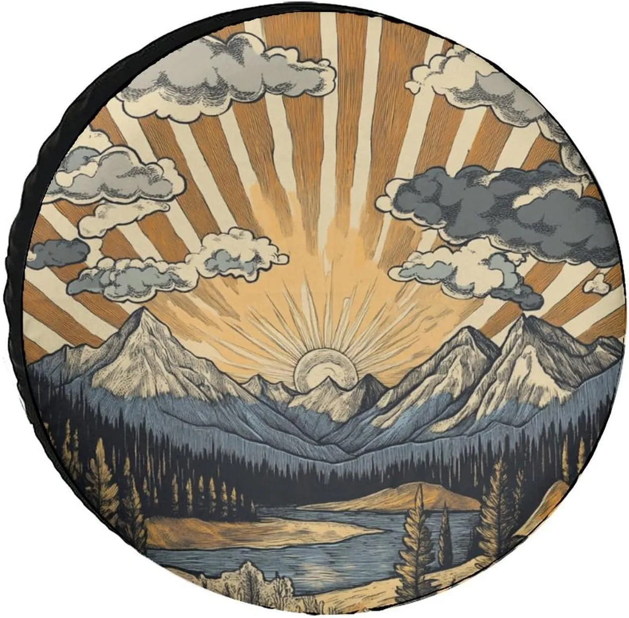 Camping Spare Tire Cover 16inch Vintage Mountain Wheel Tire Covers Waterproof Sun Protection Nature Forest Fit for Trailers SUV Off-Road Vehicle Camper and Trucks