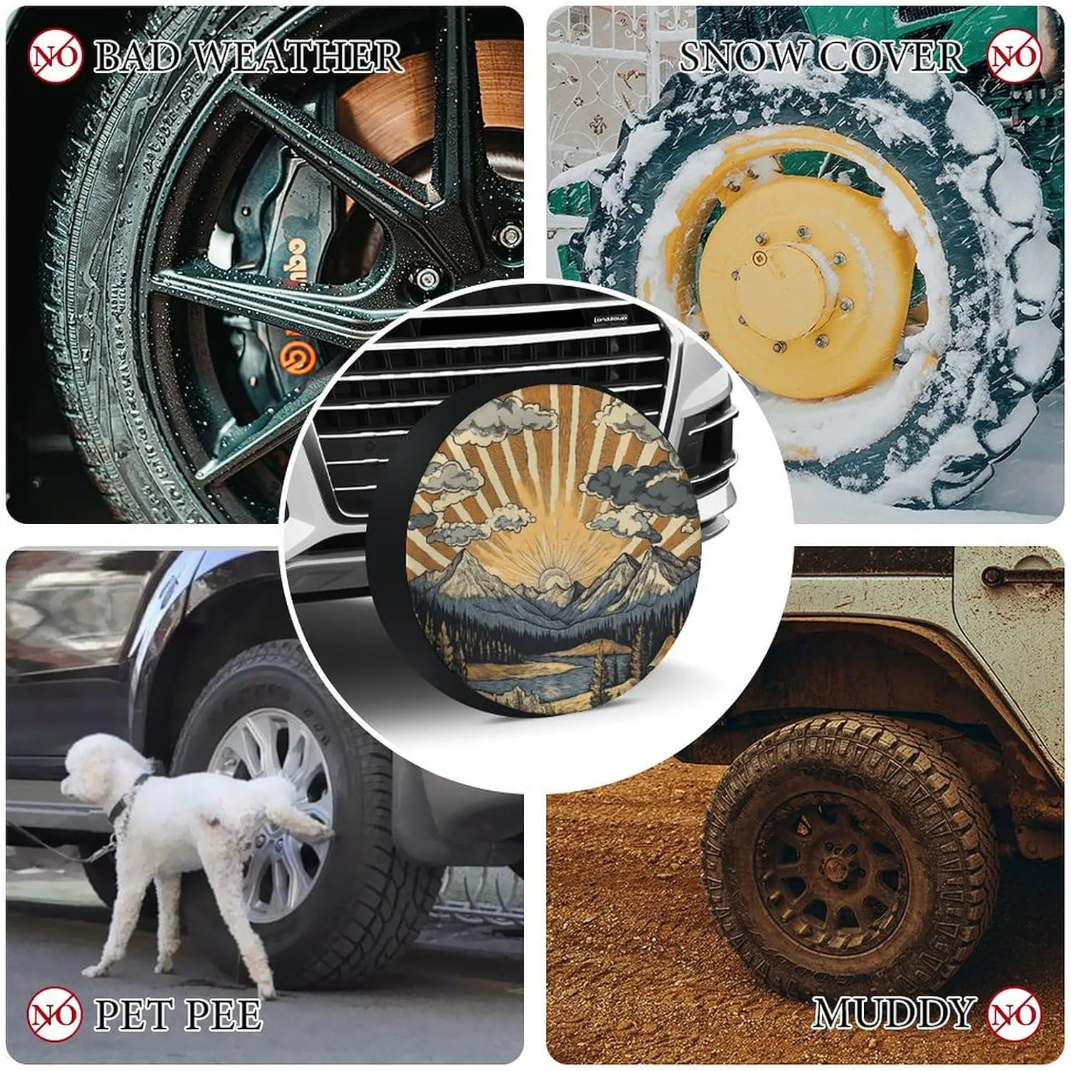 Camping Spare Tire Cover 16inch Vintage Mountain Wheel Tire Covers Waterproof Sun Protection Nature Forest Fit for Trailers SUV Off-Road Vehicle Camper and Trucks