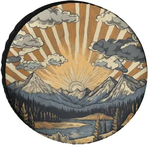 Camping Spare Tire Cover 16inch Vintage Mountain Wheel Tire Covers Waterproof Sun Protection Nature Forest Fit for Trailers SUV Off-Road Vehicle Camper and Trucks