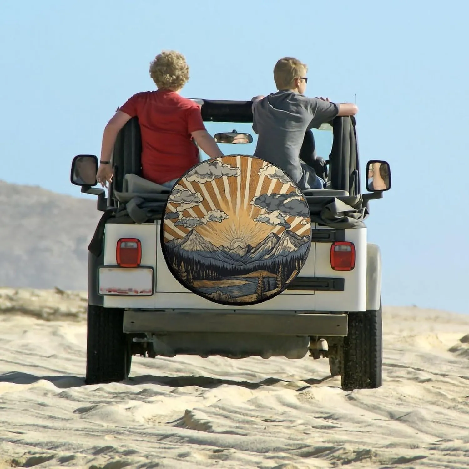 Camping Spare Tire Cover 16inch Vintage Mountain Wheel Tire Covers Waterproof Sun Protection Nature Forest Fit for Trailers SUV Off-Road Vehicle Camper and Trucks