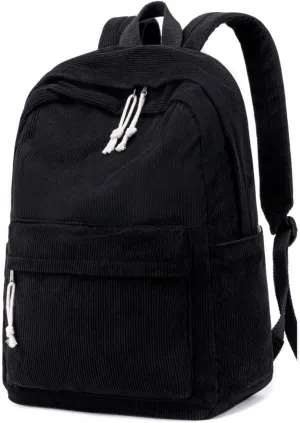CAMTOP School Backpack for Teens Girls Cute Corduroy Bookbag Lightweight 17 inch Laptop Bag for Women Durable Casual Daypack (Black)