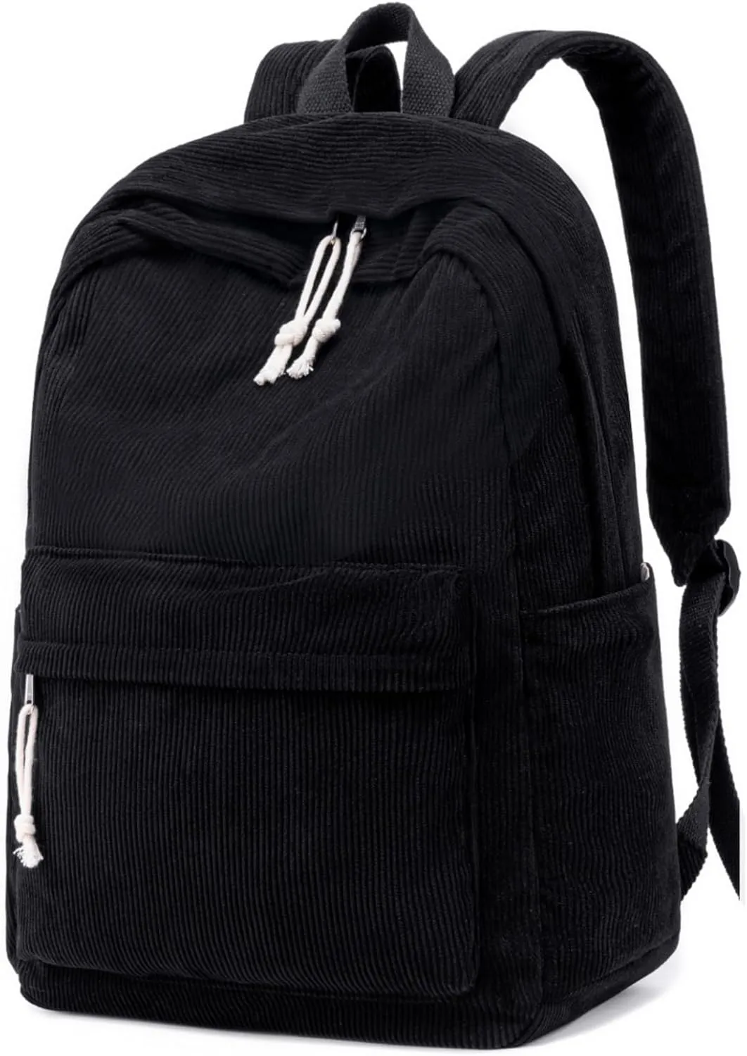 CAMTOP School Backpack for Teens Girls Cute Corduroy Bookbag Lightweight 17 inch Laptop Bag for Women Durable Casual Daypack (Black)