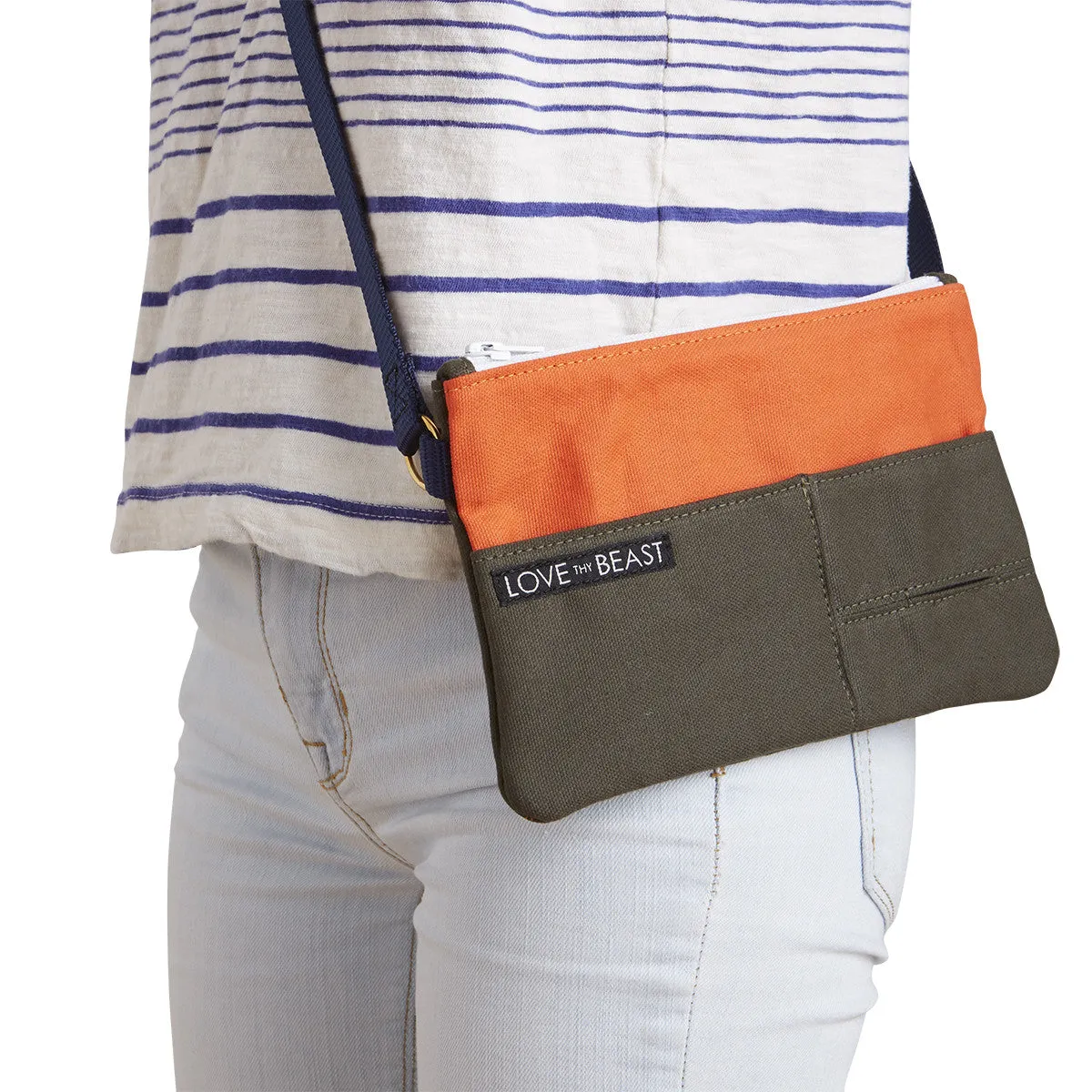 Canvas Pouch Olive - Cross body   Pet Tote Attachment