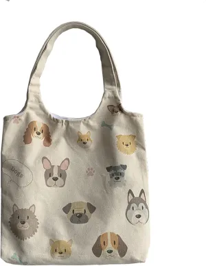 Canvas Puppy Tote Bag Dog Print Bag Dog Graphic Shoulder Bag Hobo Handbag for Puppy lovers