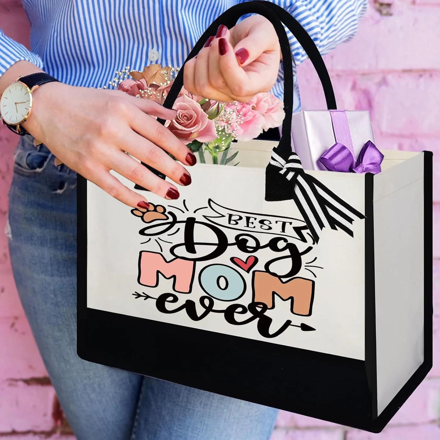 Canvas Tote Bag for Mom Nurse Teacher Boss Lady Dog Mom Christmas Birthday Gifts for Women Lady for Shopping