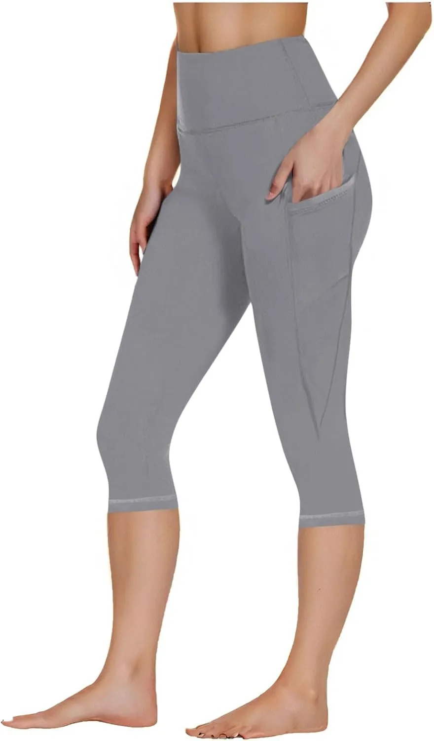 Capri Leggings for Women Summer Stretch High Waisted Soft Cropped Trousers Casual Workout Yoga Pants with Pockets