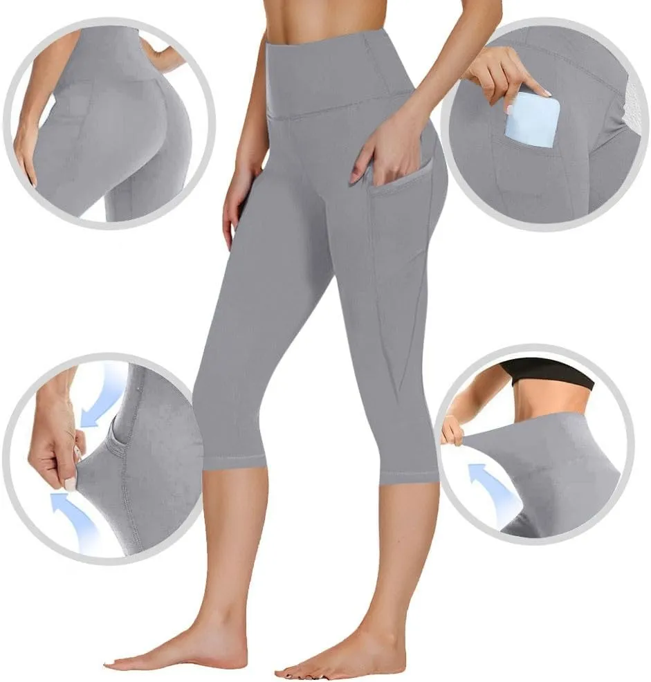 Capri Leggings for Women Summer Stretch High Waisted Soft Cropped Trousers Casual Workout Yoga Pants with Pockets