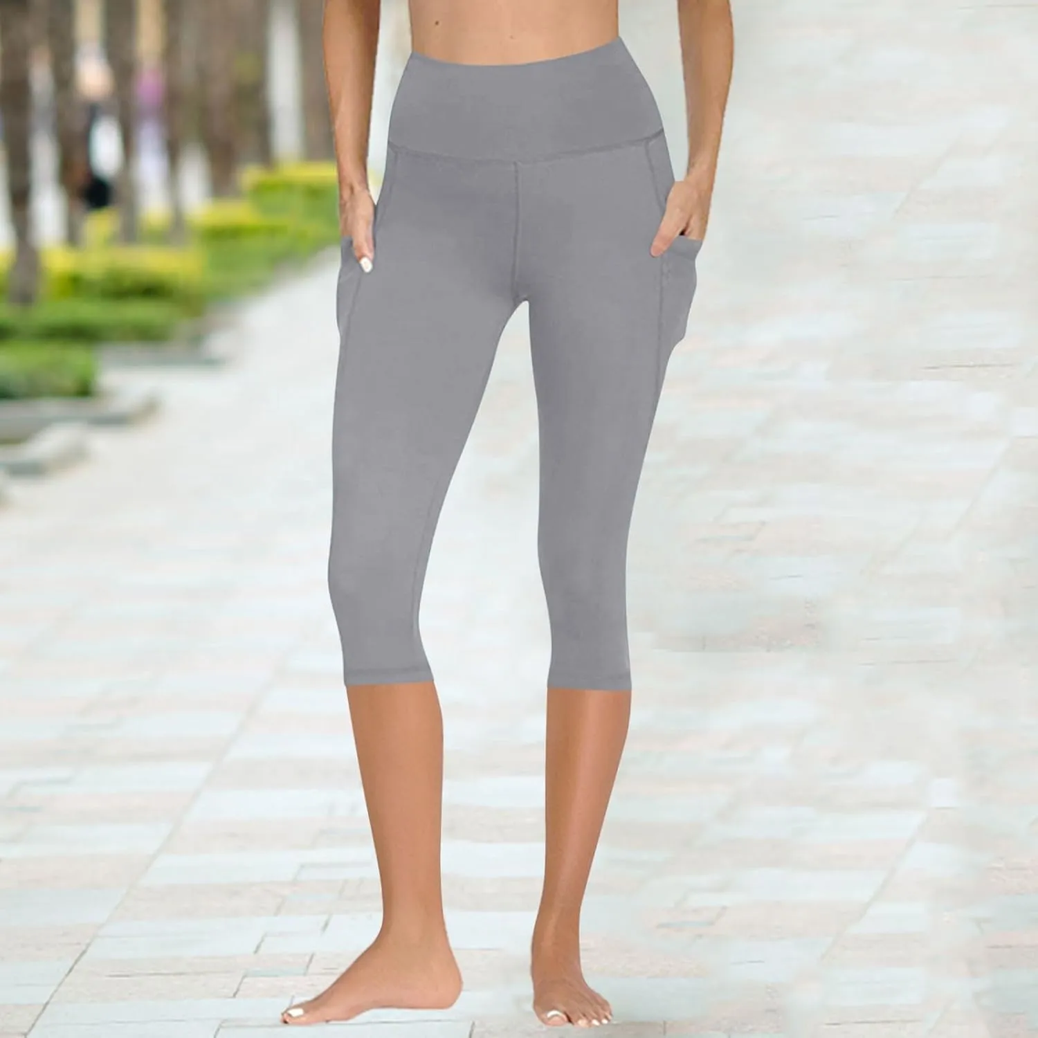 Capri Leggings for Women Summer Stretch High Waisted Soft Cropped Trousers Casual Workout Yoga Pants with Pockets
