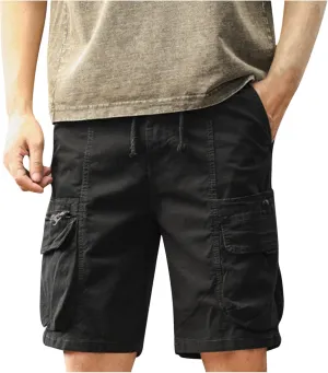 Cargo Shorts for Men Drawstring Waist Casual Lightweight Relaxed Fit Hiking Outdoor Work Shorts with Multi Pockets