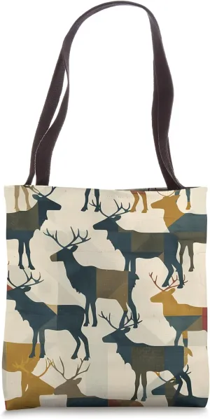 Caribou Color Block Animal Wildlife Pattern Tote Bag