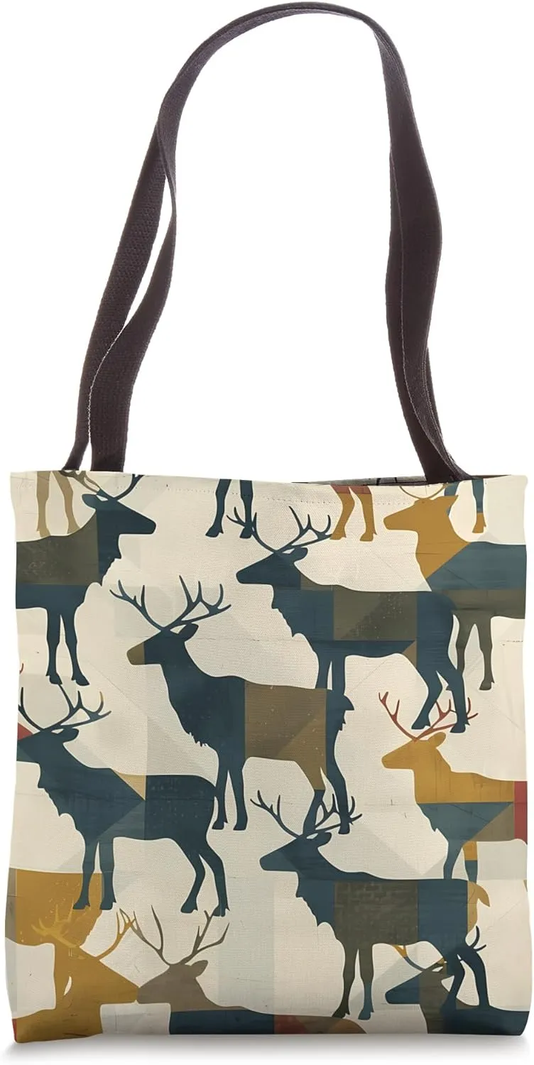 Caribou Color Block Animal Wildlife Pattern Tote Bag