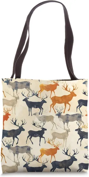 Caribou Color Block Animal Wildlife Pattern Tote Bag
