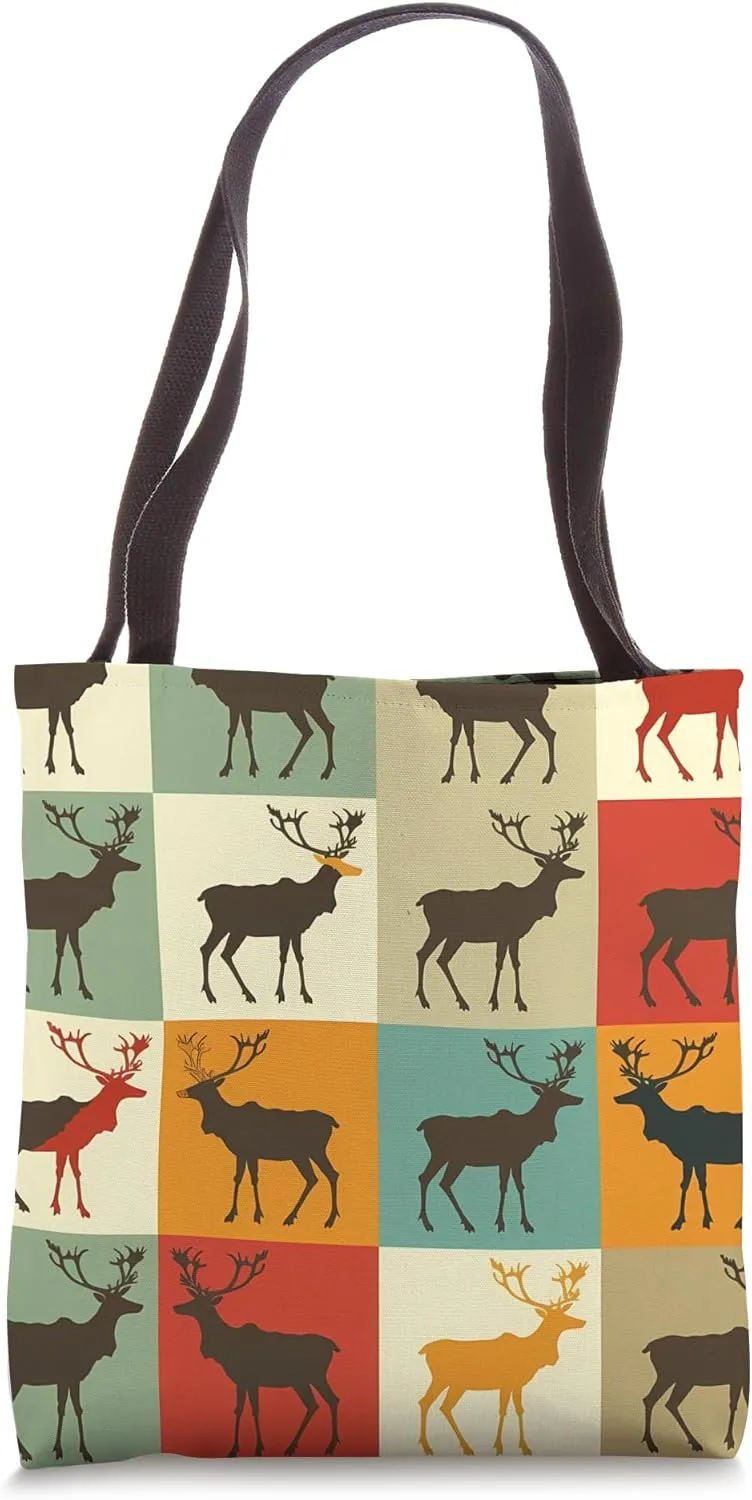 Caribou Color Block Animal Wildlife Pattern Tote Bag