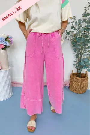 Caris Mineral Washed Upside Down Terry Knit Wide Leg Palazzo Pants
