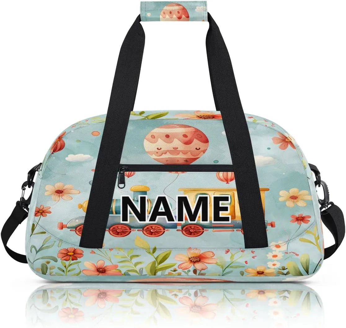 Carton Train Mini Gym Bag 18 inch for Women Men Waterproof Custom Cute Train Travel Duffel Bag Carry On Overnight Tote Nurse Bag for Work Fitness Hiking