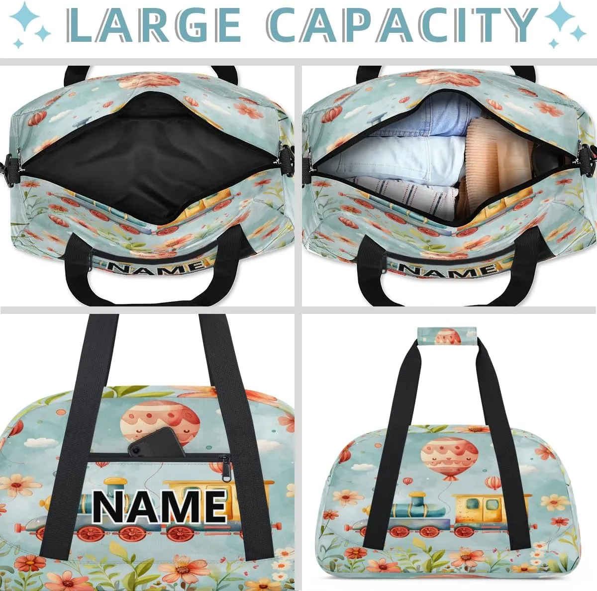 Carton Train Mini Gym Bag 18 inch for Women Men Waterproof Custom Cute Train Travel Duffel Bag Carry On Overnight Tote Nurse Bag for Work Fitness Hiking