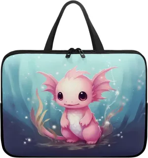 Cartoon Axolotl Pink Print Laptop Sleeve Case Briefcase Compatible with 10-17inch Lightweight Travel Laptop Bag with Handle Waterproof Carrying Bag for Student Work Study, 15inch