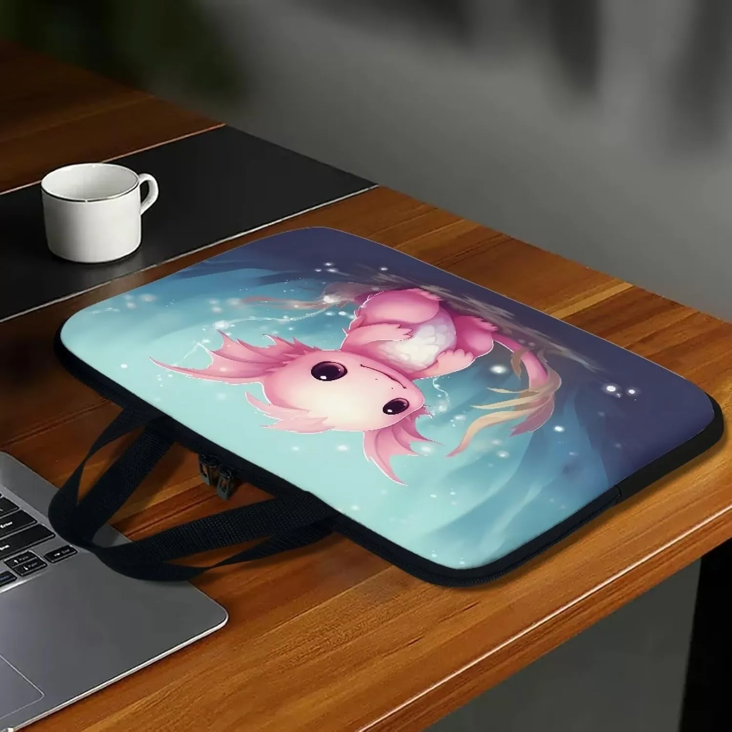 Cartoon Axolotl Pink Print Laptop Sleeve Case Briefcase Compatible with 10-17inch Lightweight Travel Laptop Bag with Handle Waterproof Carrying Bag for Student Work Study, 15inch