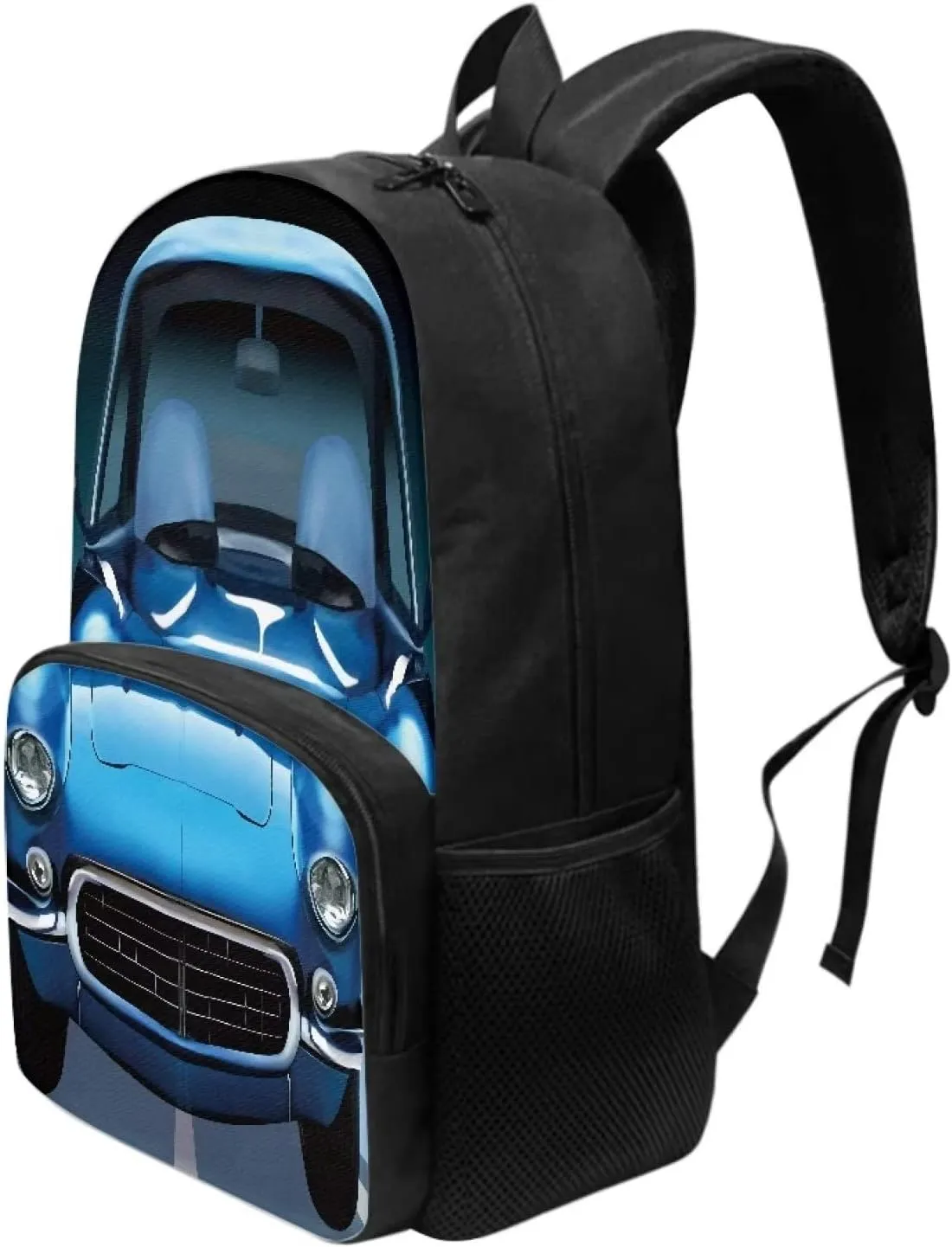 Cartoon Car Print Backpacks for Boys Girls Durable Soft Padded Back Lightweight School Bookbag Kids Student Campus Travel Large Capacity 17 Inch Cute Backpack with Front Pocket