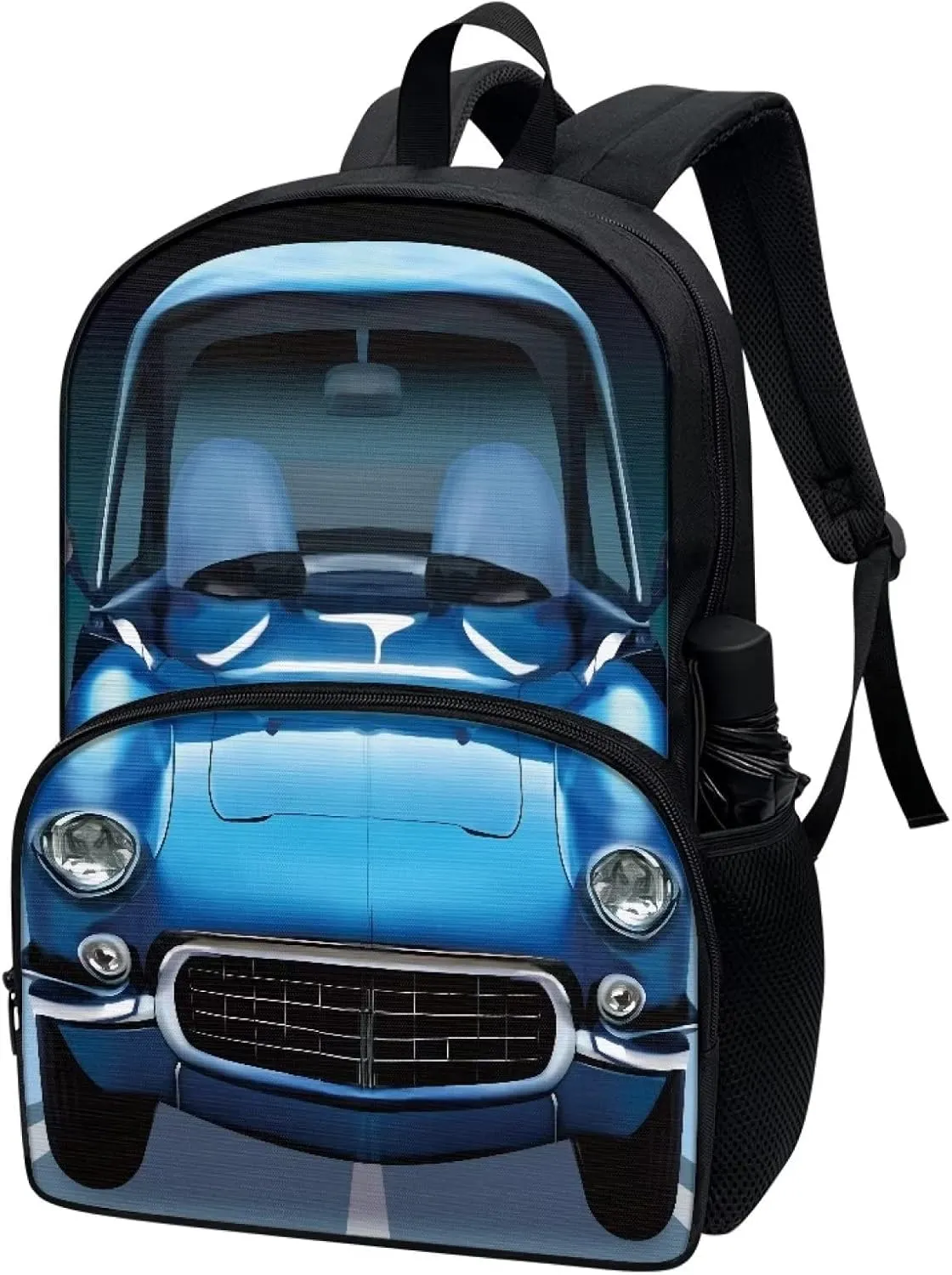 Cartoon Car Print Backpacks for Boys Girls Durable Soft Padded Back Lightweight School Bookbag Kids Student Campus Travel Large Capacity 17 Inch Cute Backpack with Front Pocket