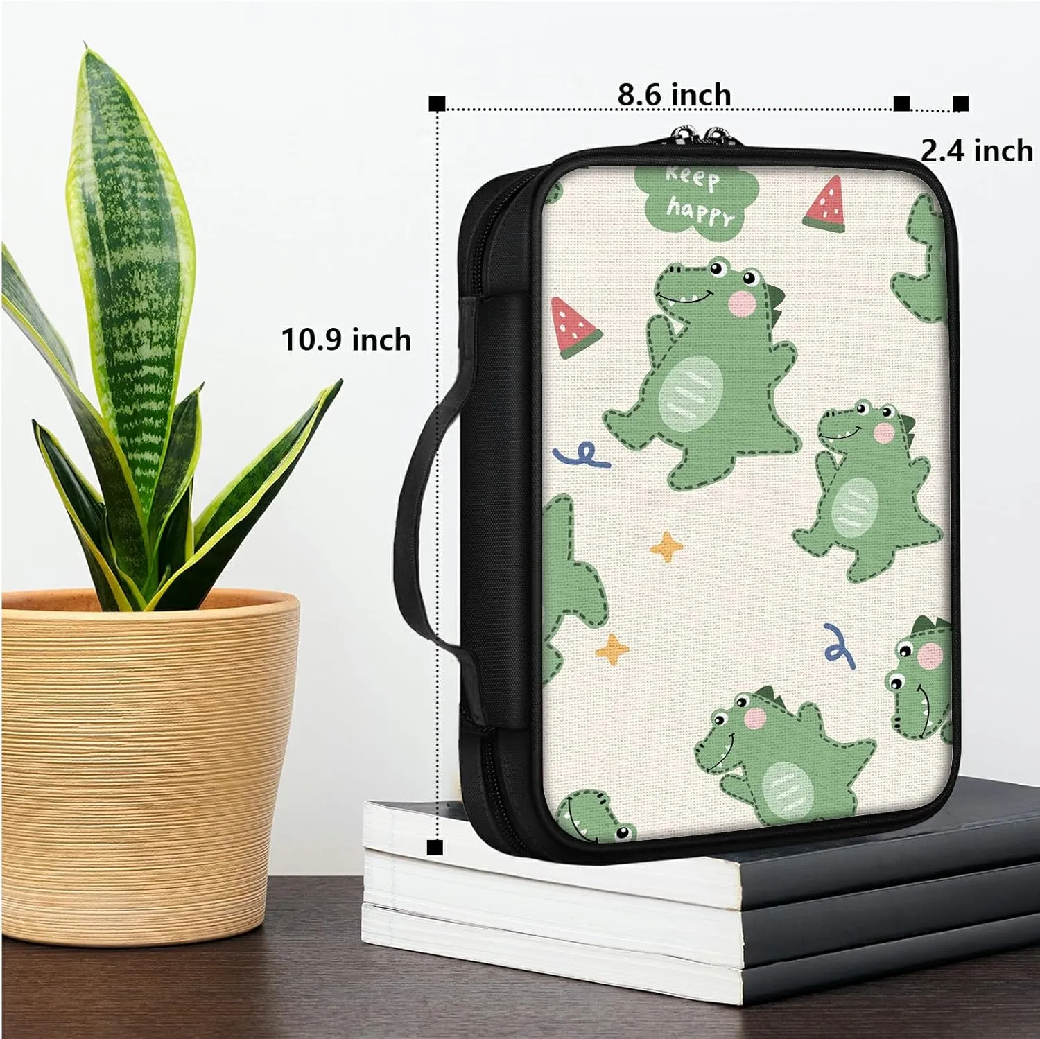 Cartoon Dinosaur Bible Bag Large Bible Case Cover for Women Men, Multi-Functional Church Bag Bible Protector with Handle Zippered Pocket Christian Gift Bible Study Supplies