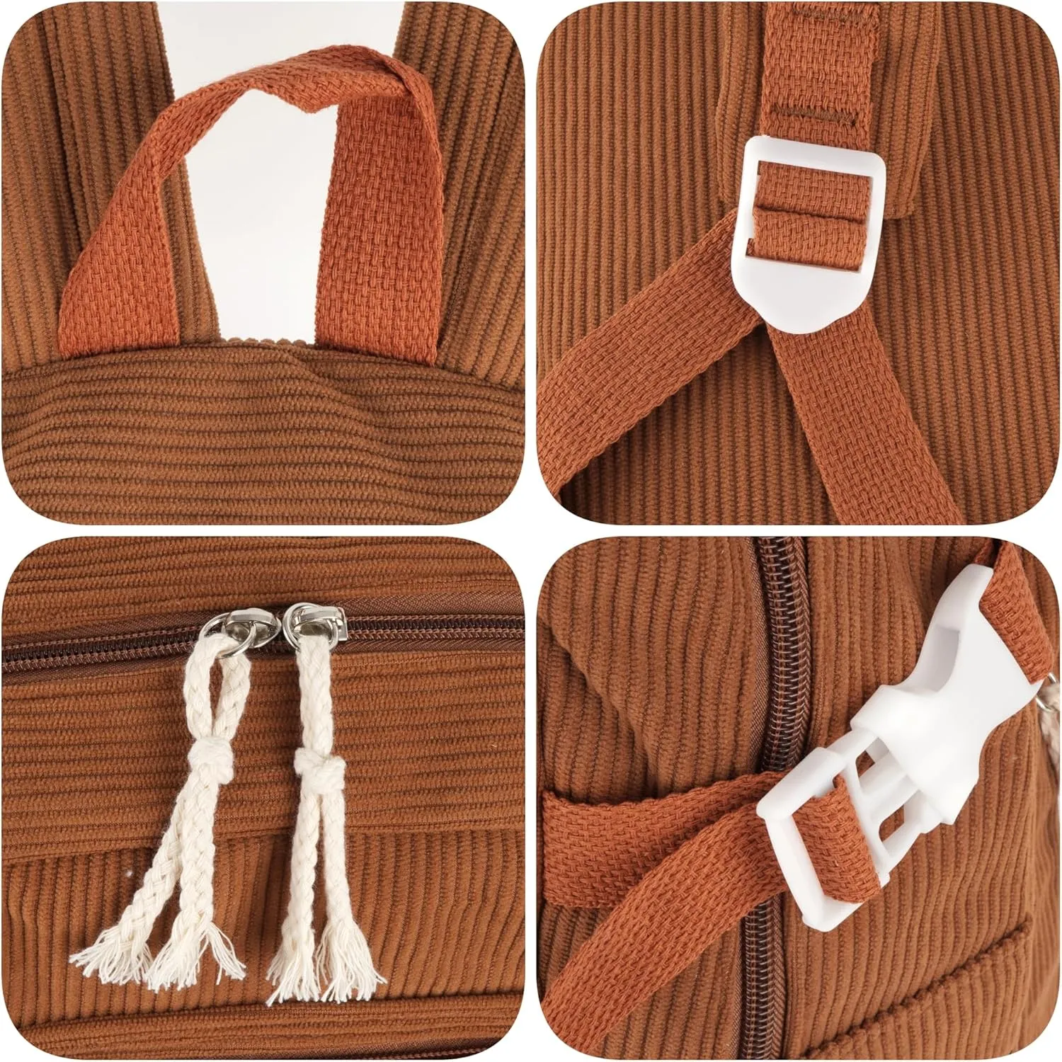 Casual Corduroy Backpack Travel Daypack Book Bag Laptop Bag for Women Men, AB-Brown