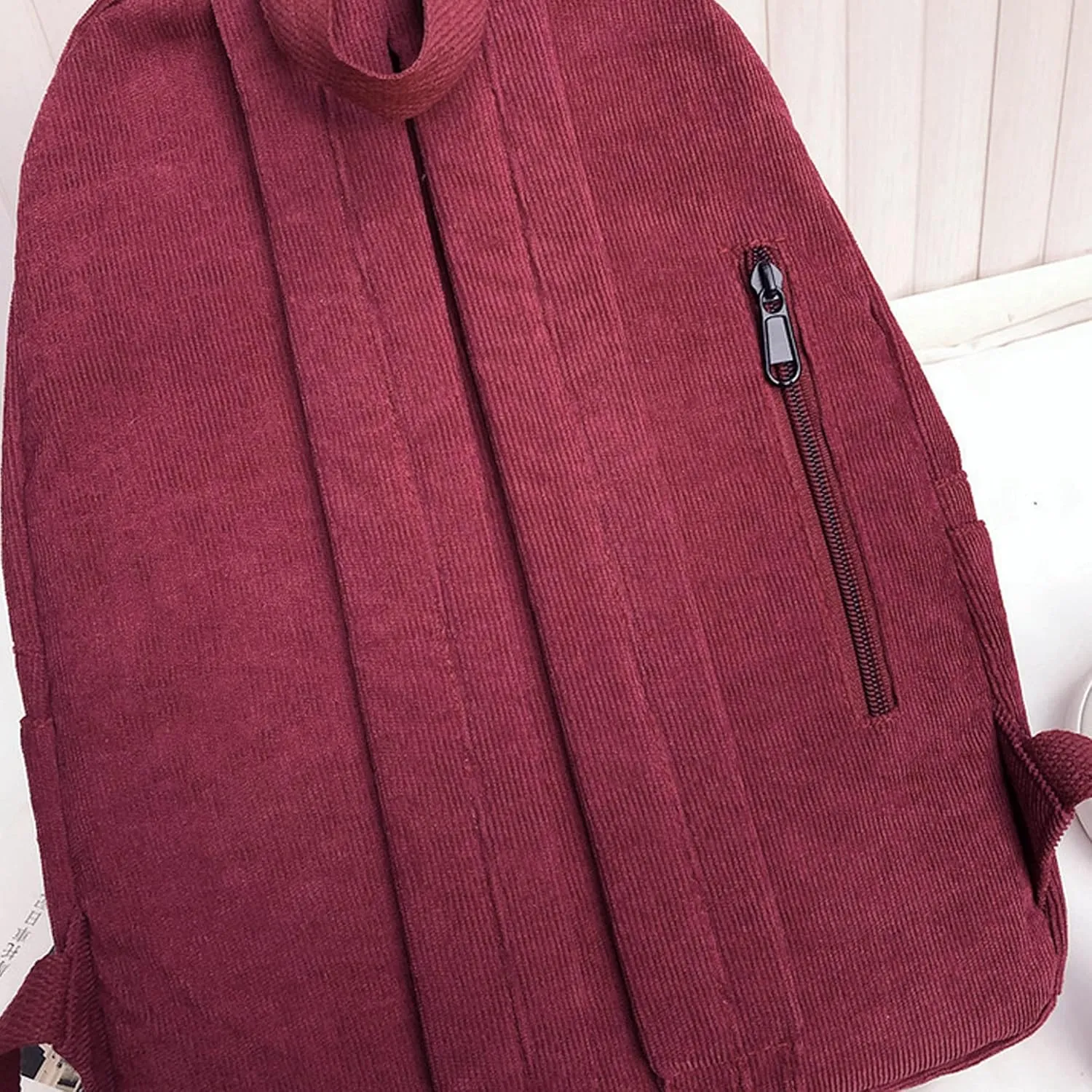 Casual Corduroy Backpack Travel Daypack Book Bag Laptop Bag for Women Men, Dark Red