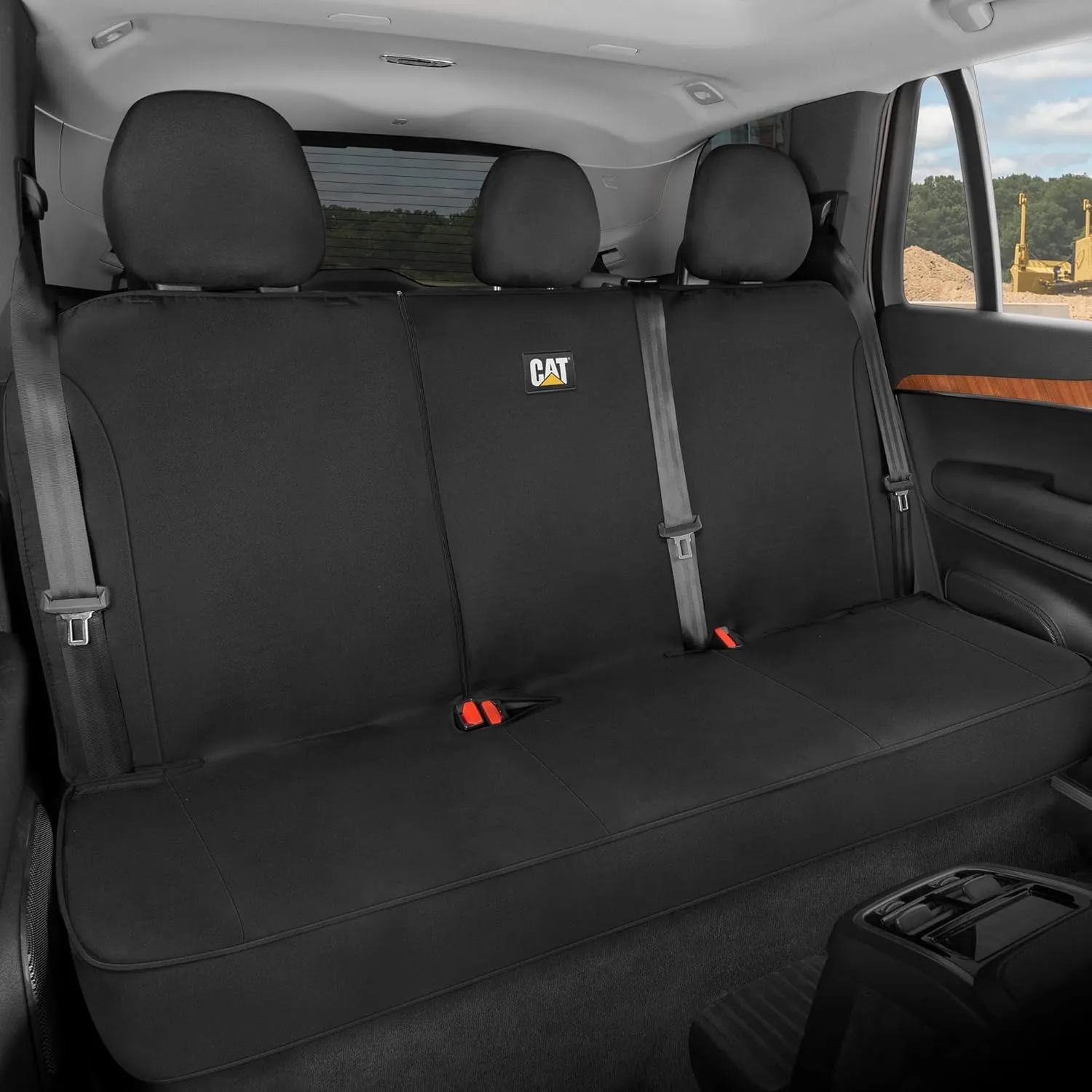 Cat Flexfit™ Black Rear Seat Cover for Car, SUV, & Truck - Durable Canvas Material Back Car Seat Covers 60/40 Split Bench Protector - Back Seat Cover & Back Seat Protector Interior Accessories