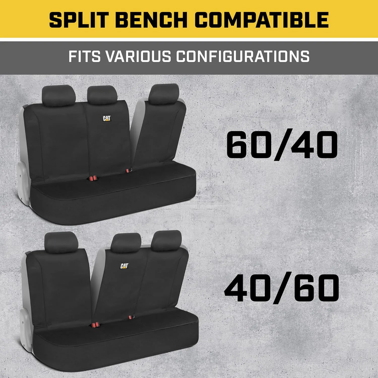 Cat Flexfit™ Black Rear Seat Cover for Car, SUV, & Truck - Durable Canvas Material Back Car Seat Covers 60/40 Split Bench Protector - Back Seat Cover & Back Seat Protector Interior Accessories