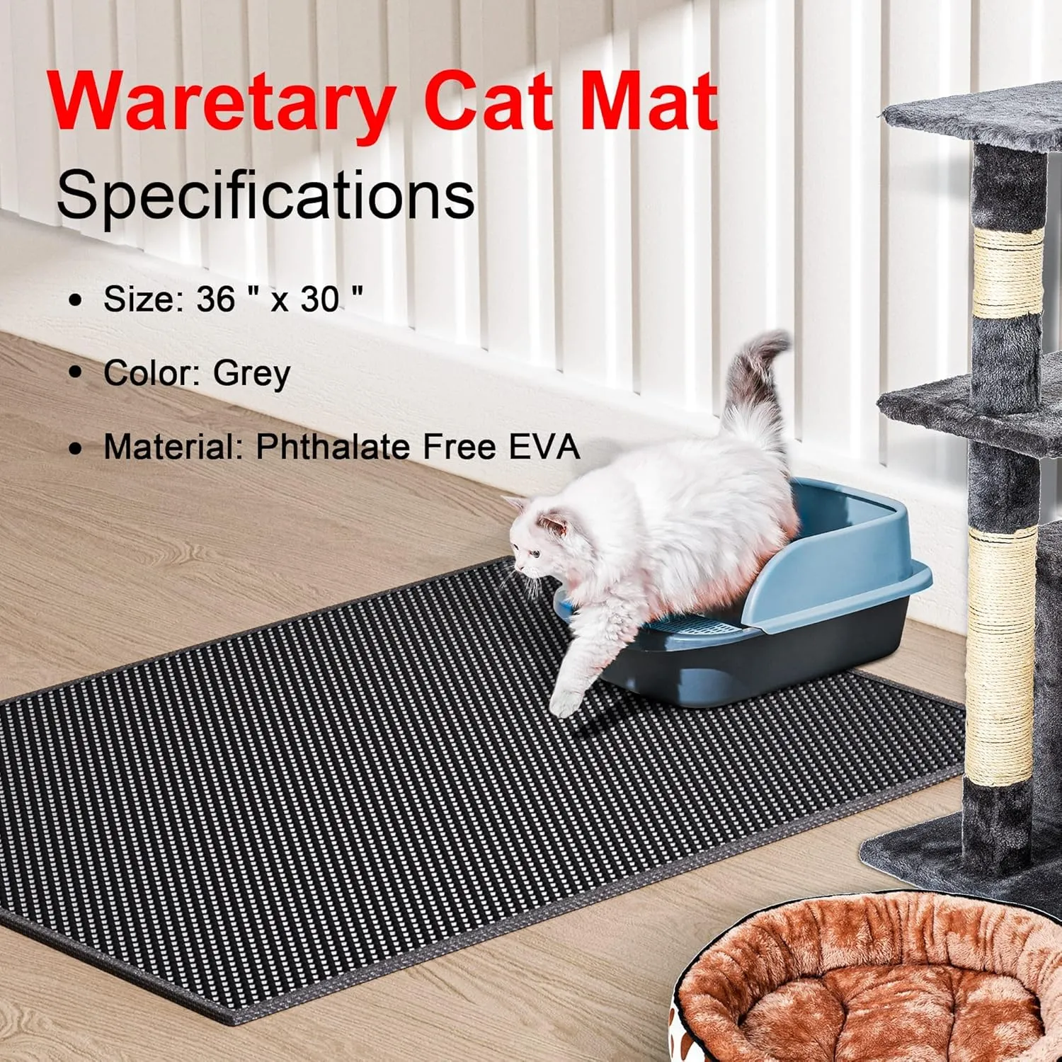 Cat Litter Box Mat: 36"x 30" Waterproof Kitty Cat Litter Trapping Mat, Easy-clean Double-layer Scatter Control Pad Rug (Black)