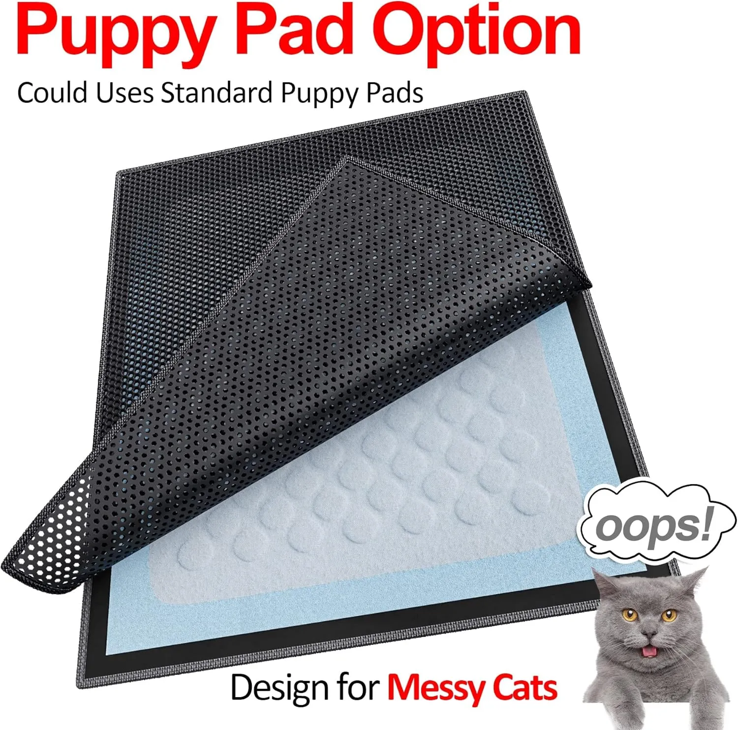 Cat Litter Box Mat: 36"x 30" Waterproof Kitty Cat Litter Trapping Mat, Easy-clean Double-layer Scatter Control Pad Rug (Black)