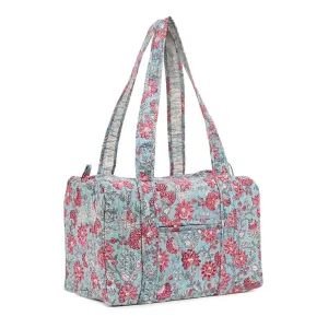 CATHARANTHUS HAND BLOCK PRINTED QUILTED TRAVEL MICRO DUFFLE BAG