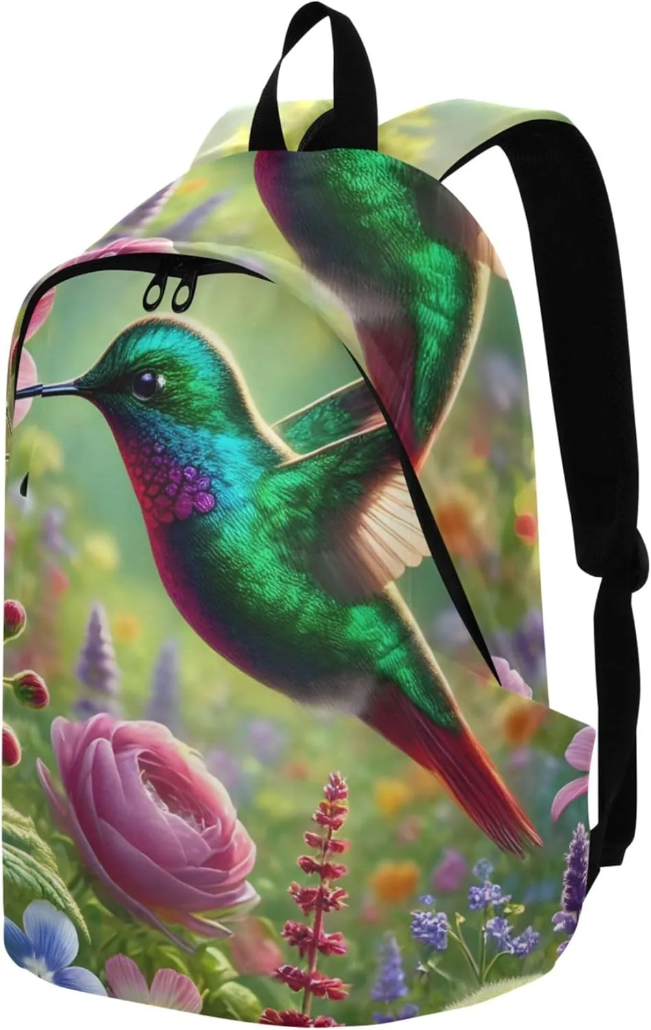 CHIFIGNO Animal Print Cute Backpack for Women Daypack Colorful Hummingbird Bright Spring Bookpack Backpack for Girls Bookbag