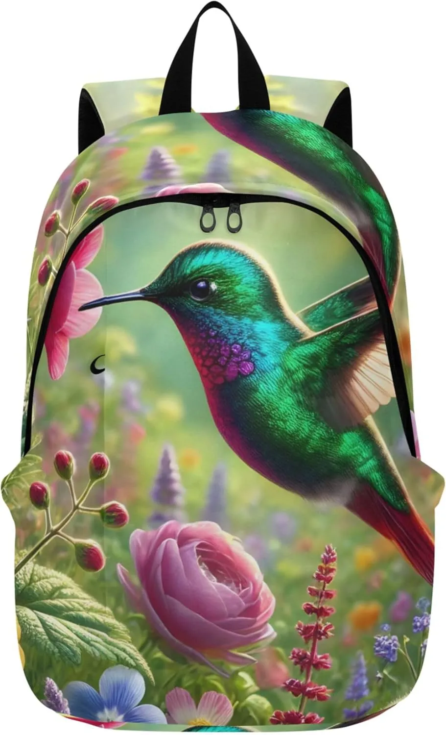 CHIFIGNO Animal Print Cute Backpack for Women Daypack Colorful Hummingbird Bright Spring Bookpack Backpack for Girls Bookbag