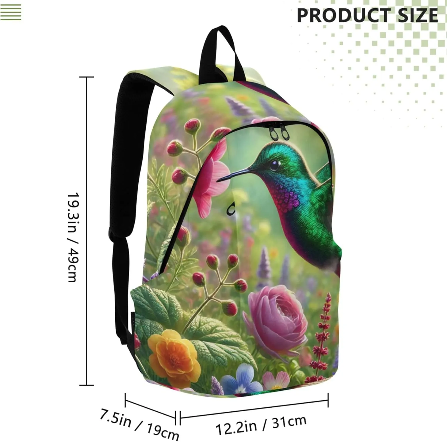 CHIFIGNO Animal Print Cute Backpack for Women Daypack Colorful Hummingbird Bright Spring Bookpack Backpack for Girls Bookbag