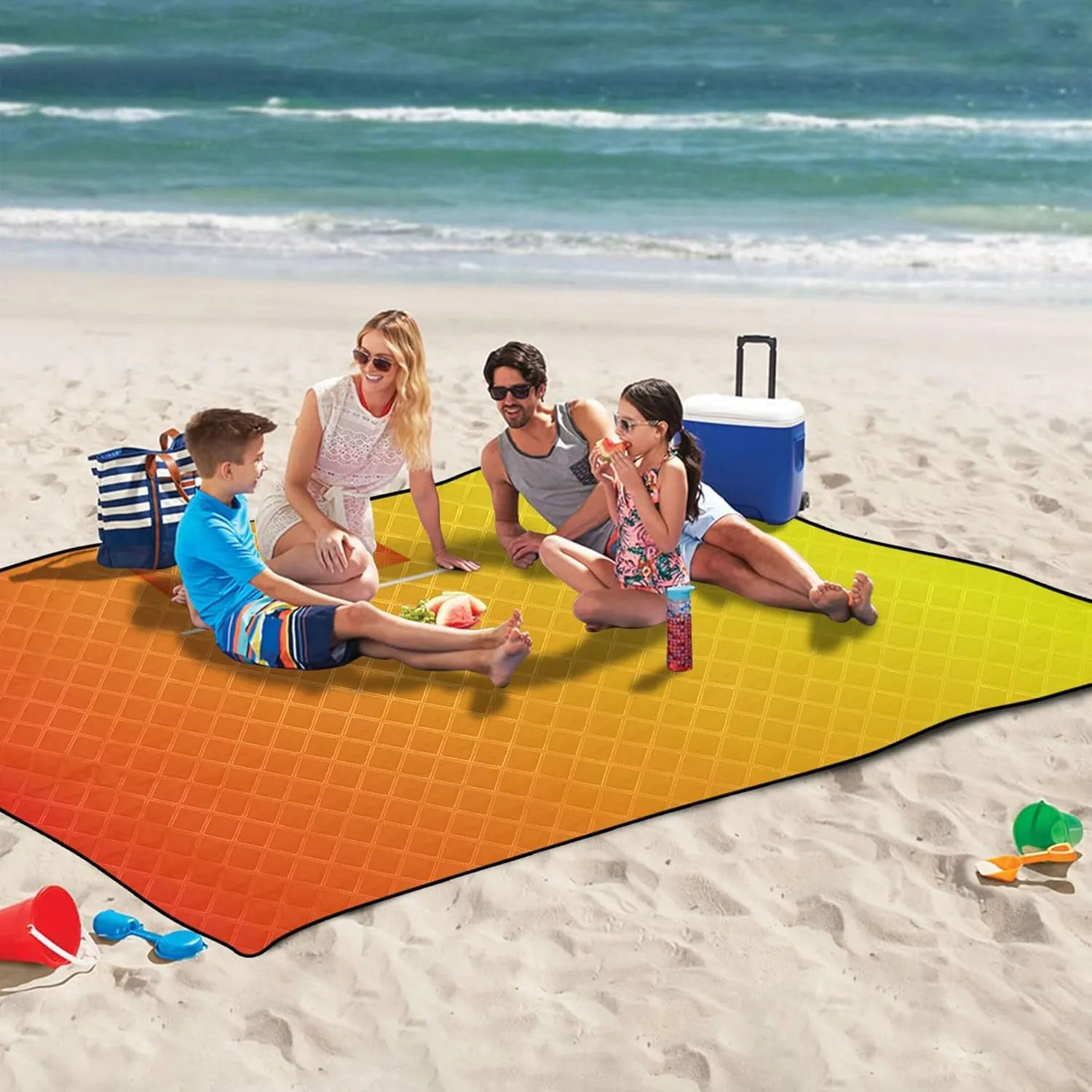 CHIFIGNO Gradient Red Yellow Ombre Beach Mat Sand Free Waterproof Pink Picnic Blanket Foldable Print Camping Blankets for Grass 80" x 60"