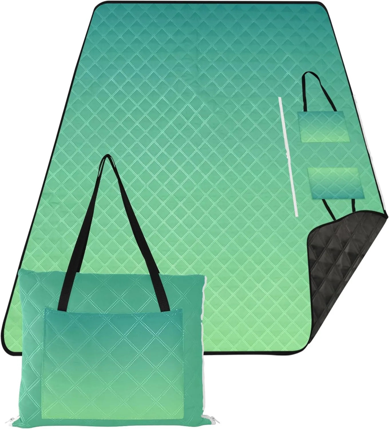 CHIFIGNO Green Pale Gradient Ombre Beach Mat Waterproof Sandproof Picnic Supplies Foldable Mat Print Outdoor Mat for Camping 80" x 60"
