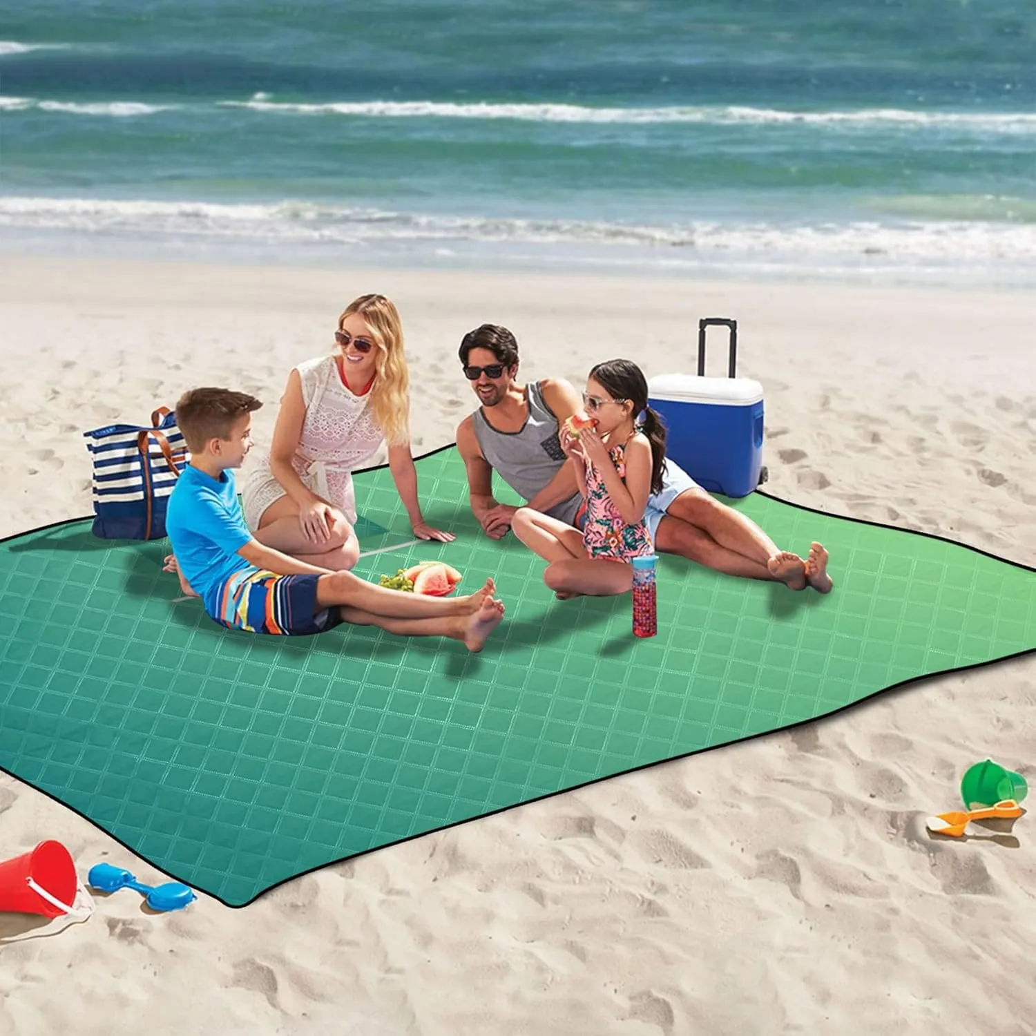 CHIFIGNO Green Pale Gradient Ombre Beach Mat Waterproof Sandproof Picnic Supplies Foldable Mat Print Outdoor Mat for Camping 80" x 60"