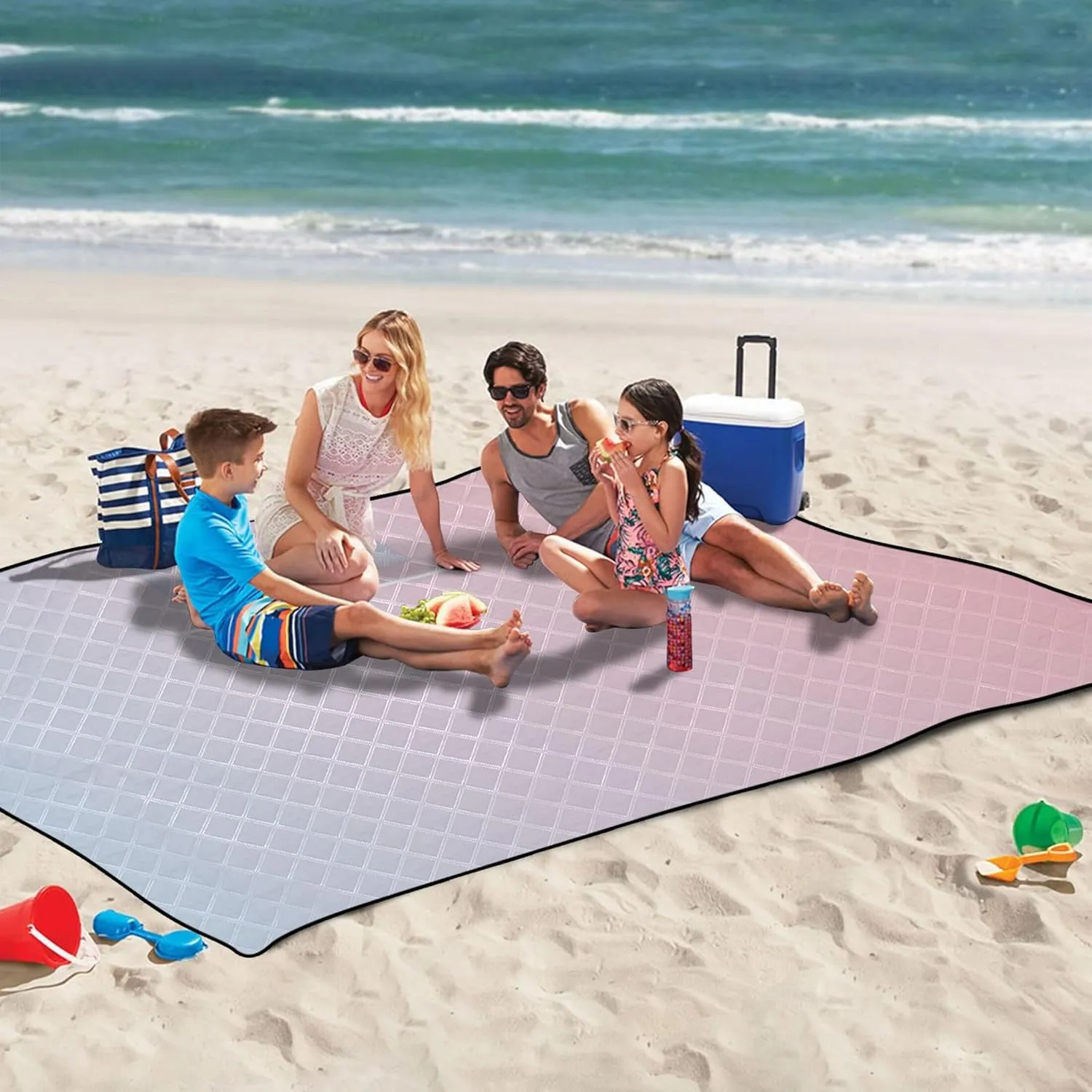 CHIFIGNO Ombre Blue Pink Gradient Beach Blankets Waterproof Sandproof Outdoor Blanket Camping Mat Cute Picnic Blankets Foldable 80" x 60"