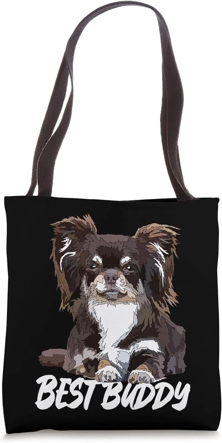 Chihuahua Long Hair Best Buddy Dog Brown Chiwawa Lover Tote Bag